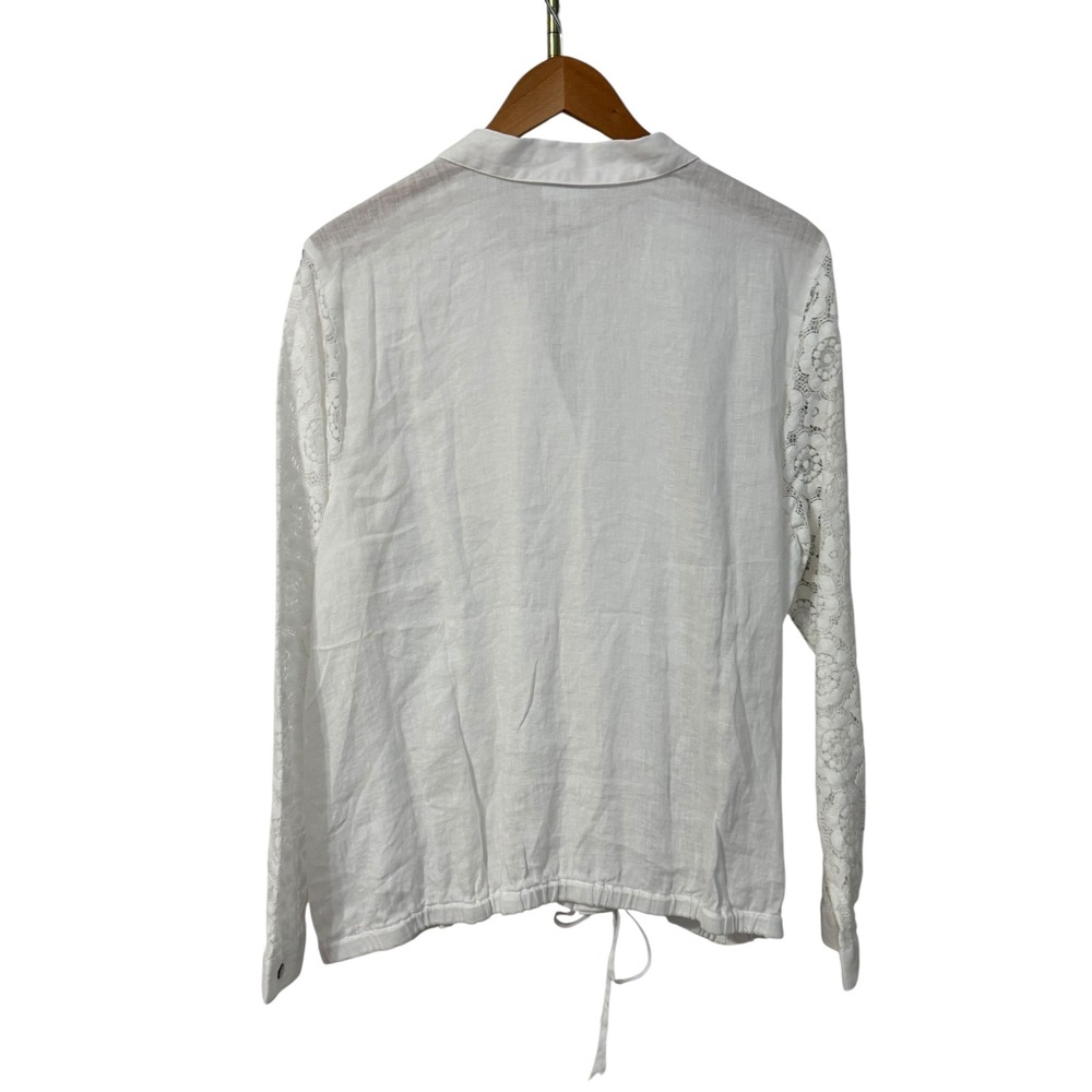 JJill Love Linen‎ White Lace Eyelet Sleeve Button Front Drawstring Blouse Jacket - Picture 3 of 11